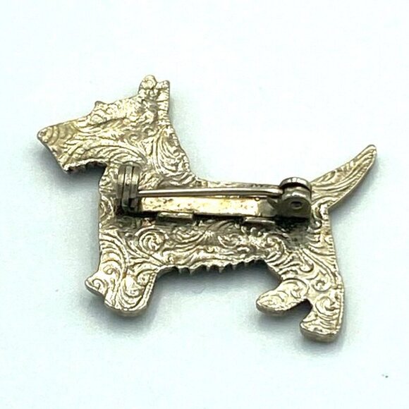 Vtg Scottie Terrier Dog Pin Brooch Silver Toned Metal Faux Marcasite Rhinestones - Picture 5 of 5